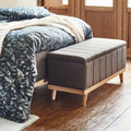 LUNA - Bout de lit coffre en tissu et pin - gris anthracite L116xl37xH43cm