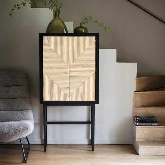 TANU - Buffet haut 2 portes en bois - noir