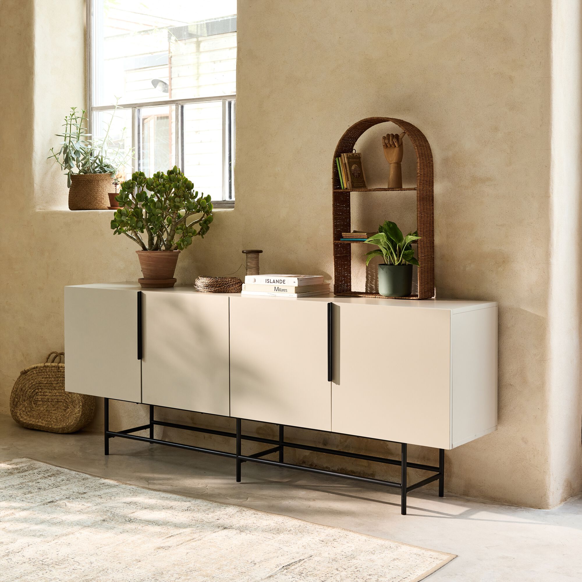 ELDIA - Buffet bas 4 portes en bois - beige