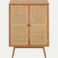 IRSU - Buffet haut en bois et en rotin 2 portes - bois clair H93cm