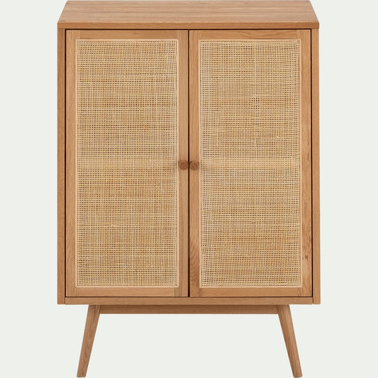 IRSU - Buffet haut en bois et en rotin 2 portes - bois clair H93cm