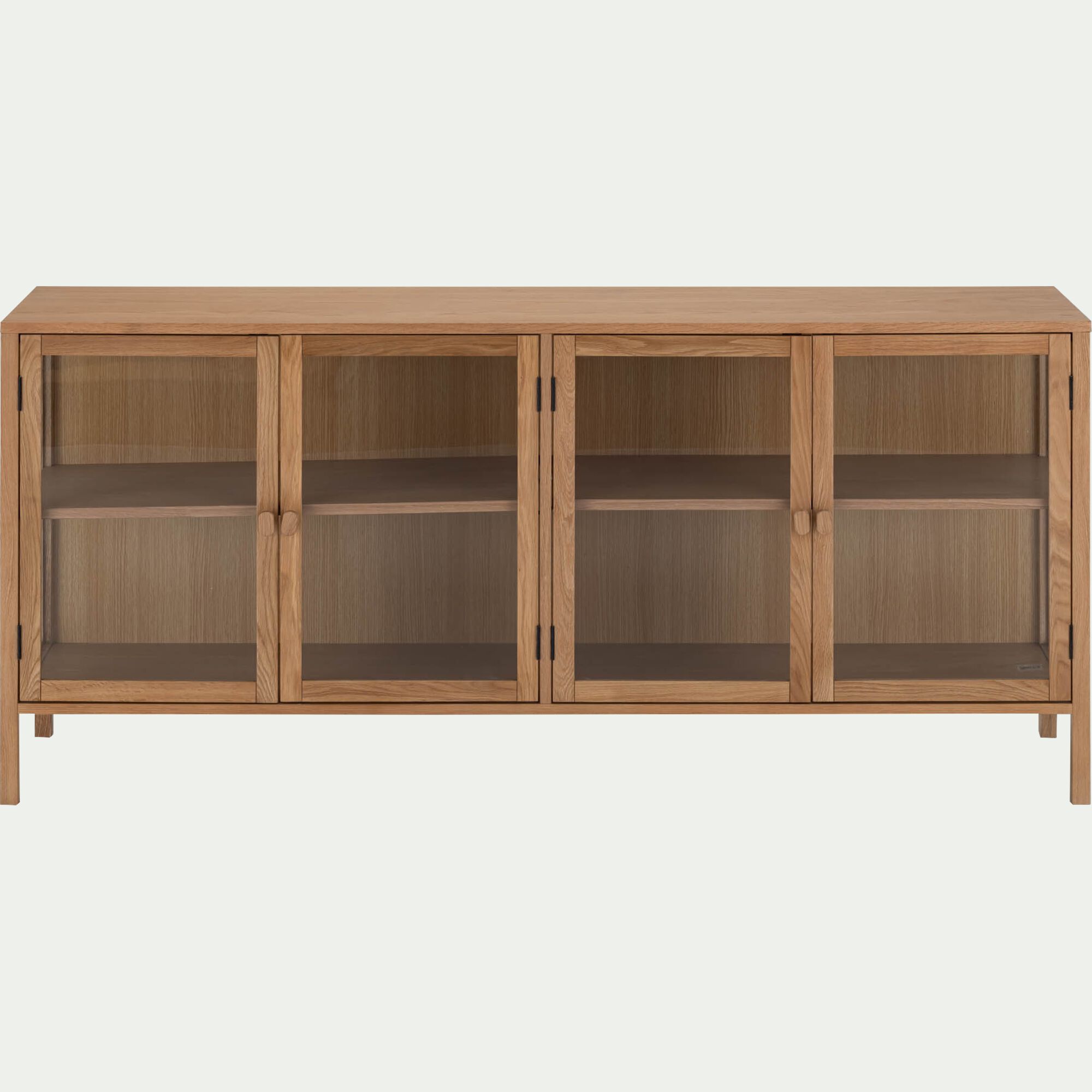 LAZARE - Buffet bas 4 portes en chêne et verre - bois clair