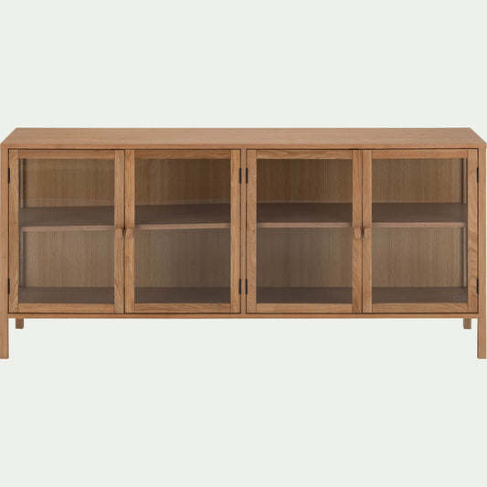 LAZARE - Buffet bas 4 portes en chêne et verre - bois clair