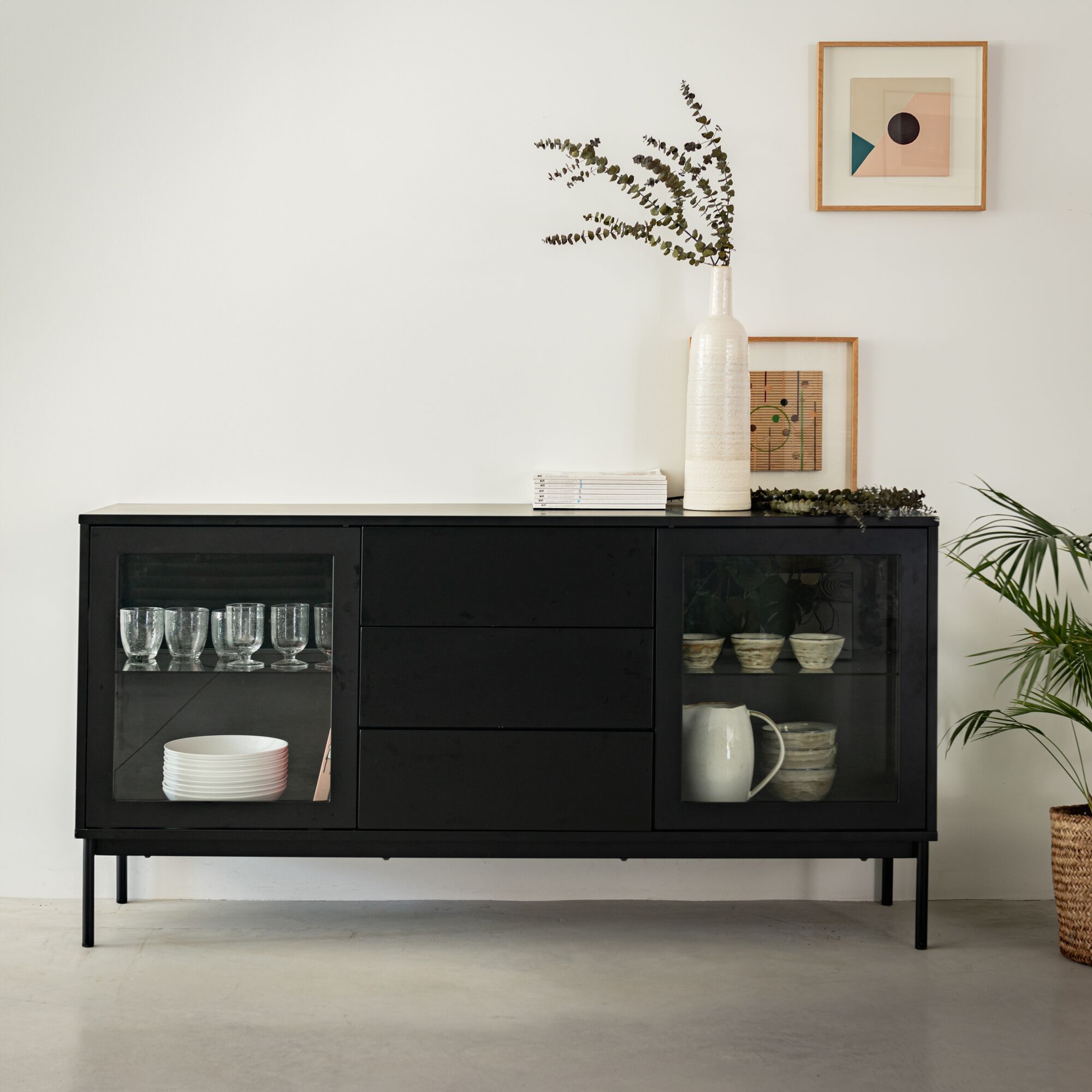 LORENZO - Buffet 2 portes et 3 tiroirs en bois - noir