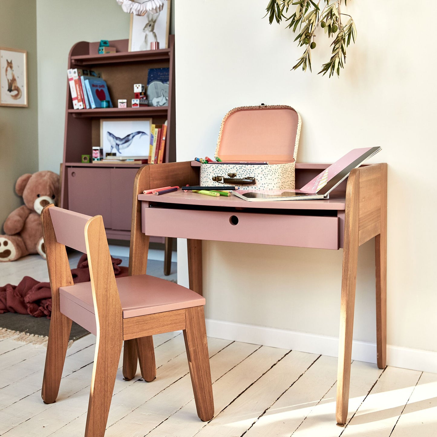 RAPHAEL - Bureau enfant en acacia - rose