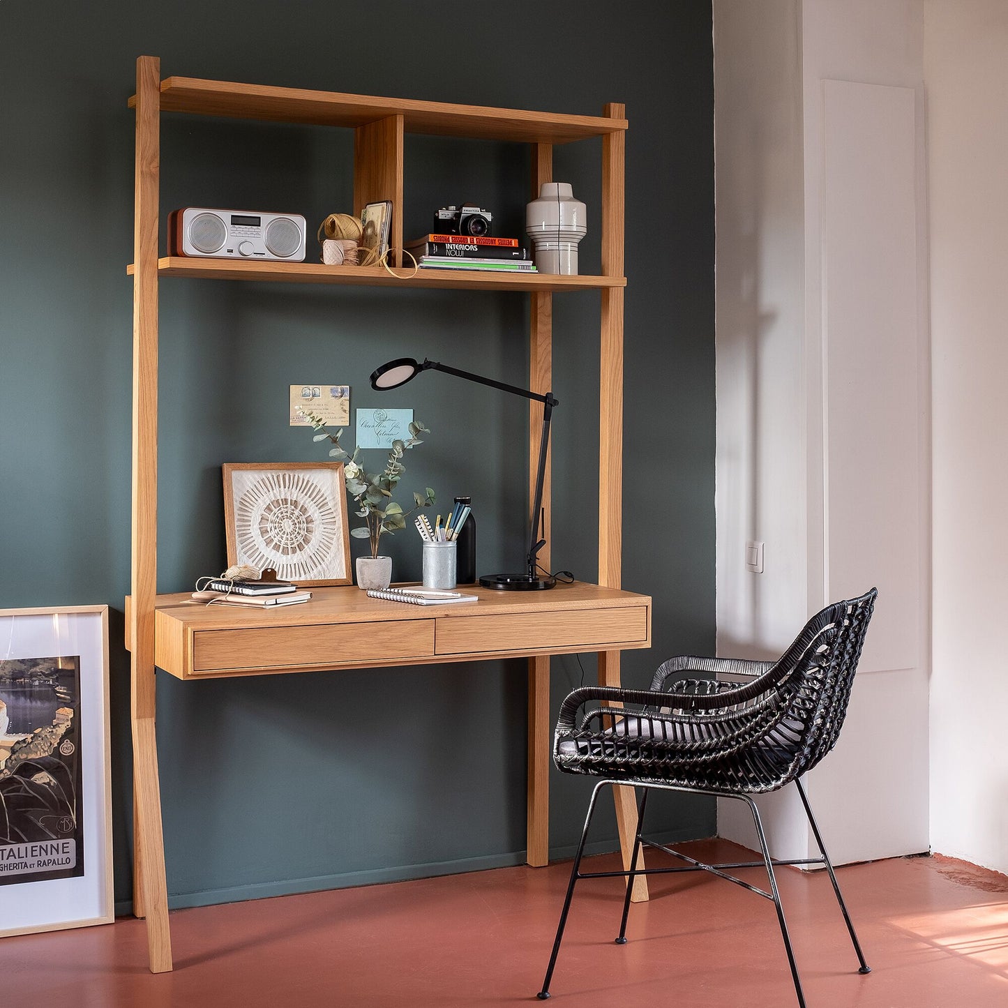 PORTCARRY - Bureau avec rangements en chêne massif L118xl50xH192cm - bois clair