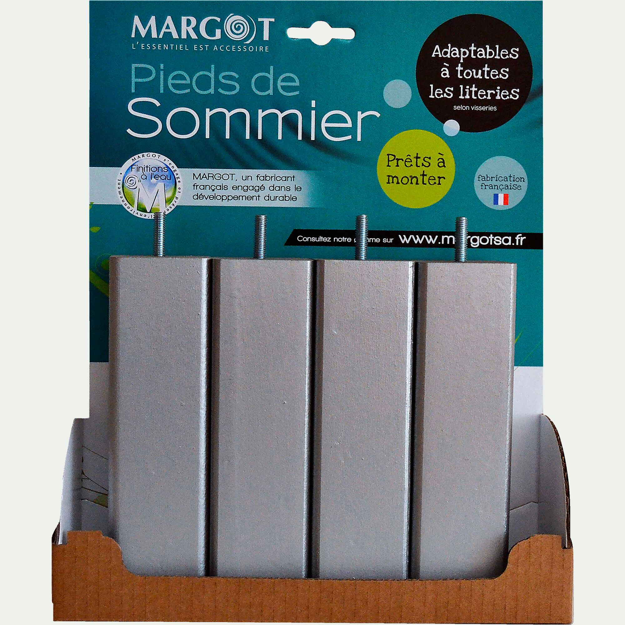 CARRE - Pieds de sommier imitation métal H20 cm - jeu de 4