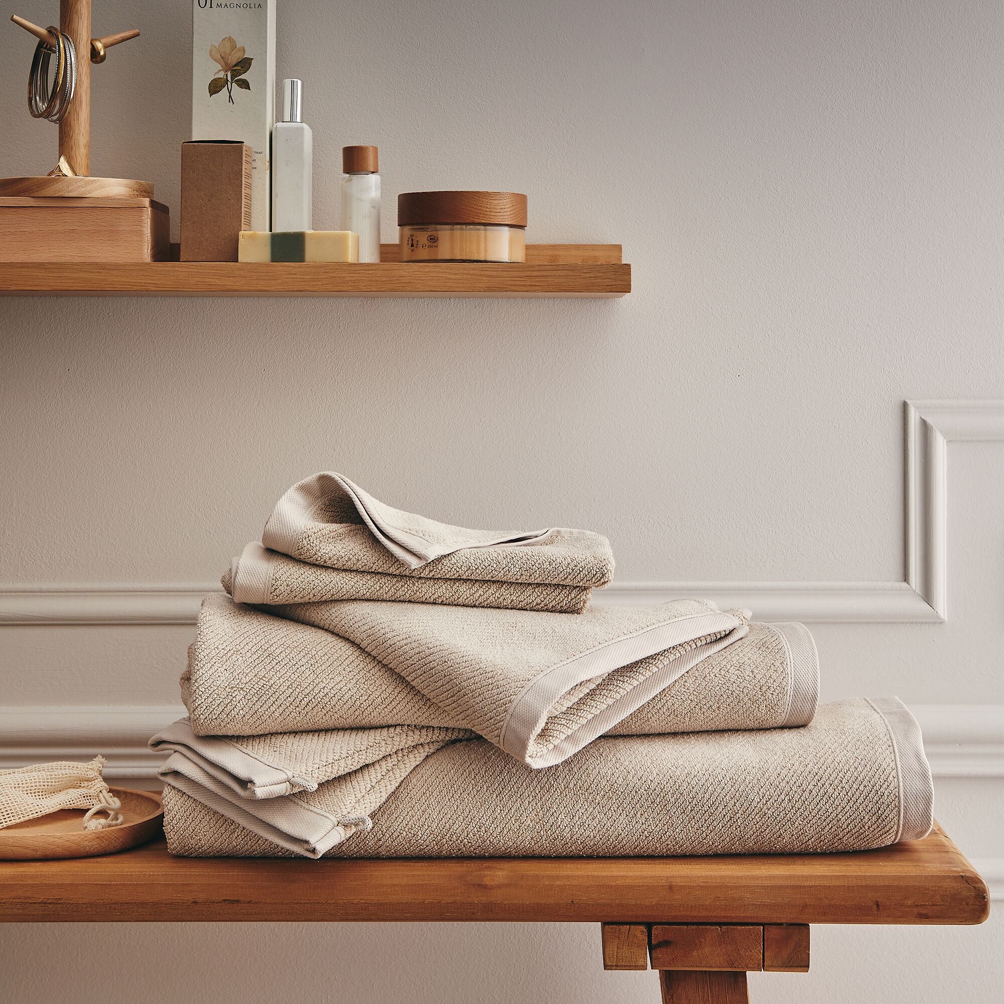 COLINE - Linge de toilette en bouclettes de coton bio - beige alpilles