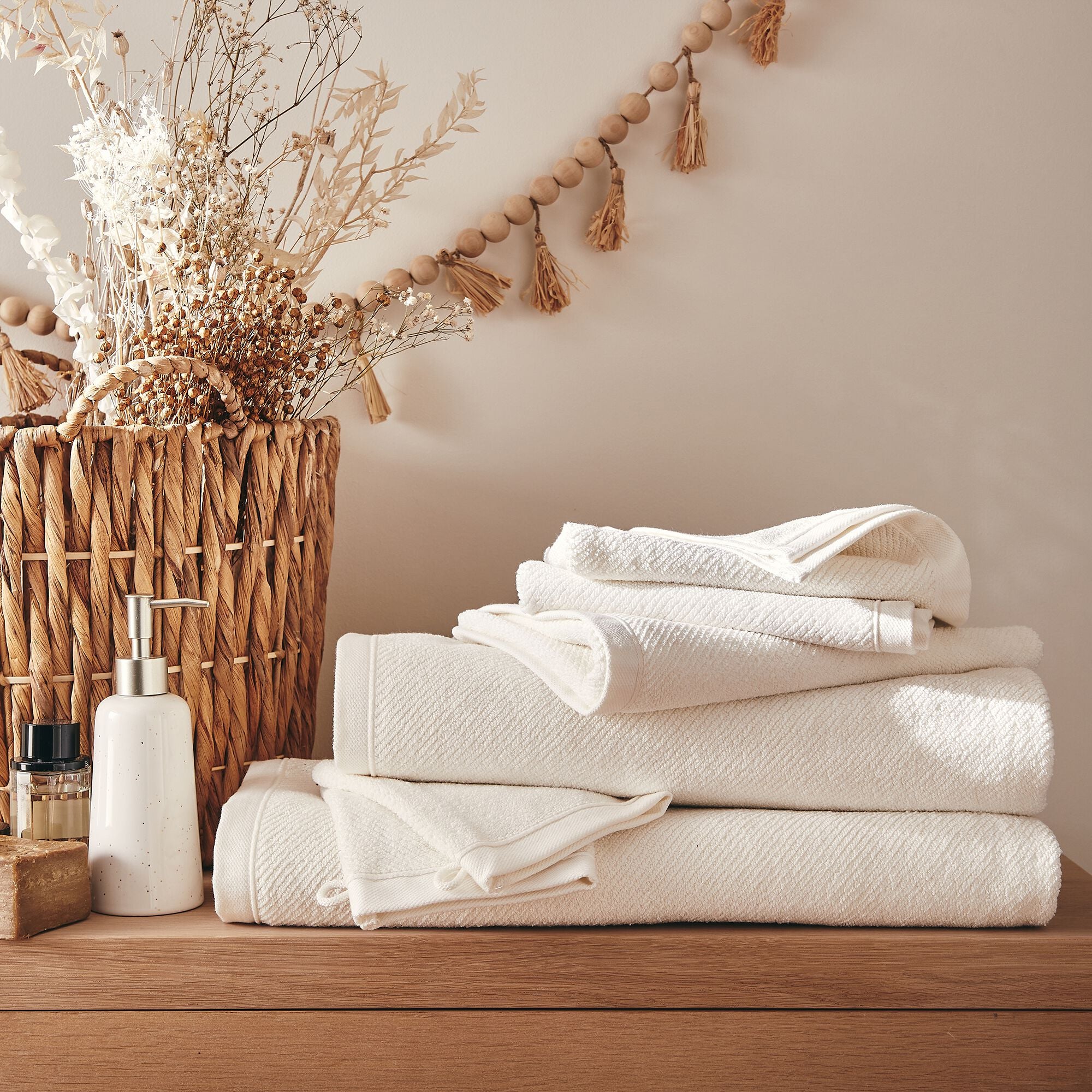 COLINE - Linge de toilette en bouclettes de coton bio - blanc ventoux