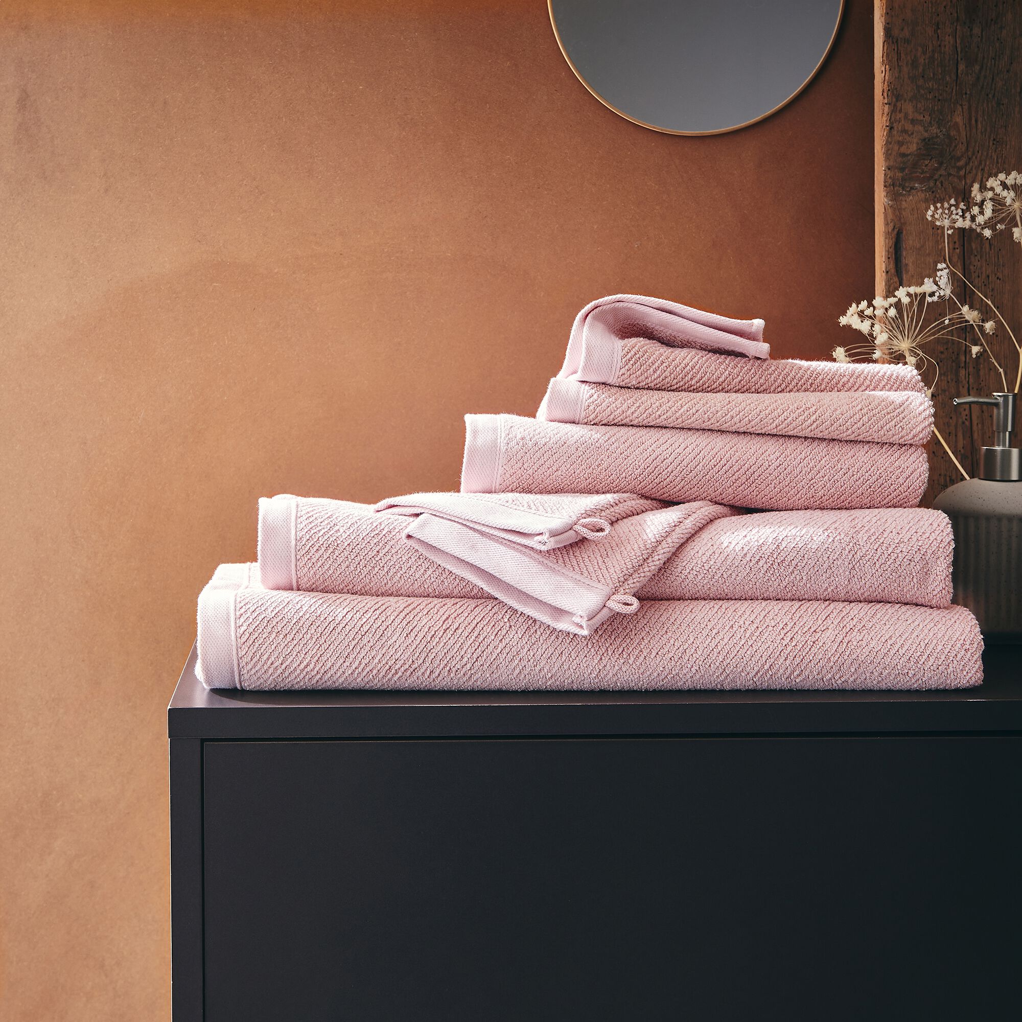 COLINE - Linge de toilette en bouclettes de coton bio - rose rosa