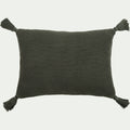 BAHIA - Coussin à pompons tricoté en coton 35x50cm - vert cèdre