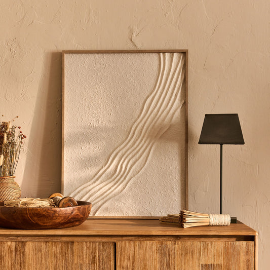 MYLO - Cadre décoratif relief vague en papier de riz 60x80cm - blanc