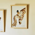FAMILLE GIRAFE - Image aquarelle encadrée famille de girafes - A4