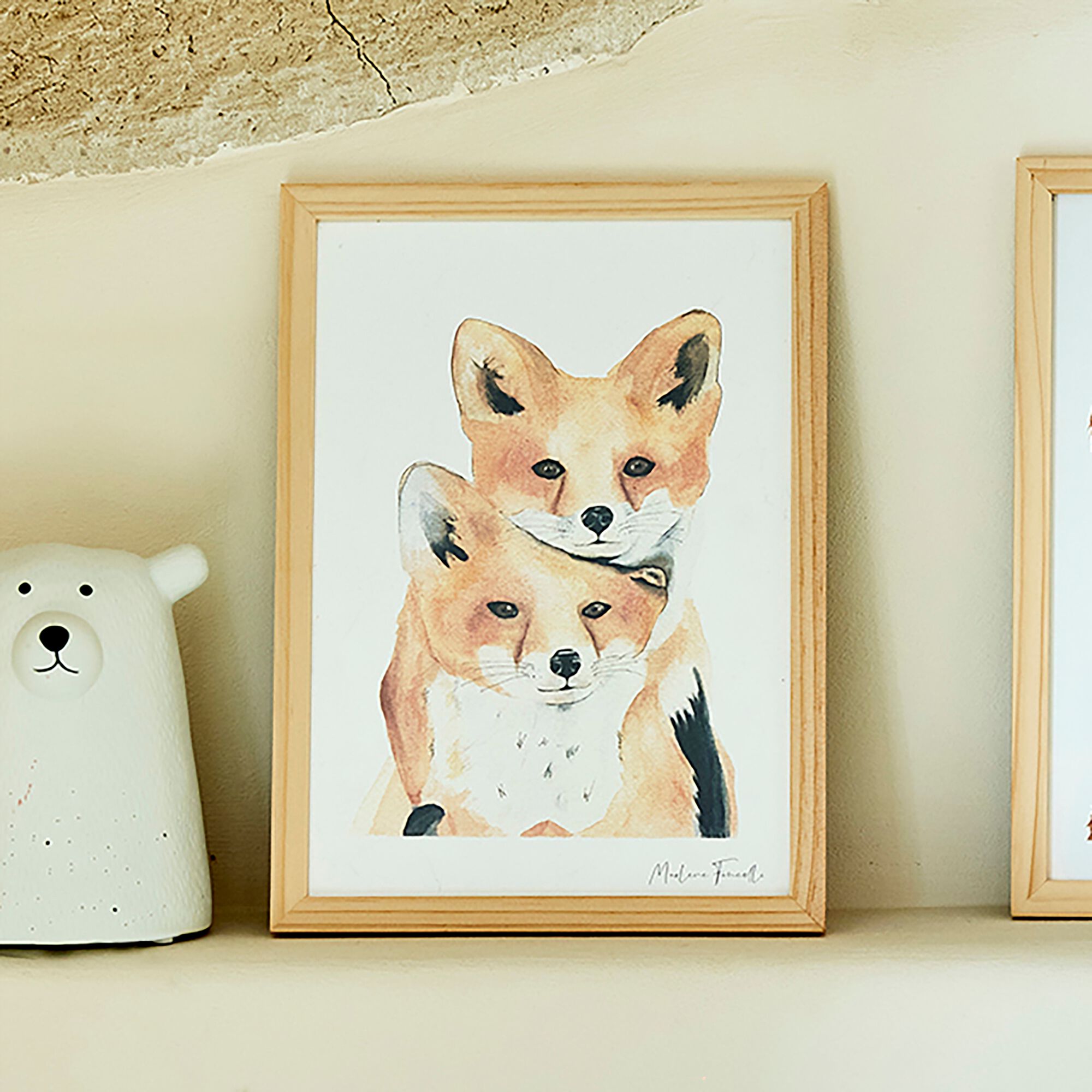 FAMILLE RENARD - Image aquarelle encadrée famille de renards - A4