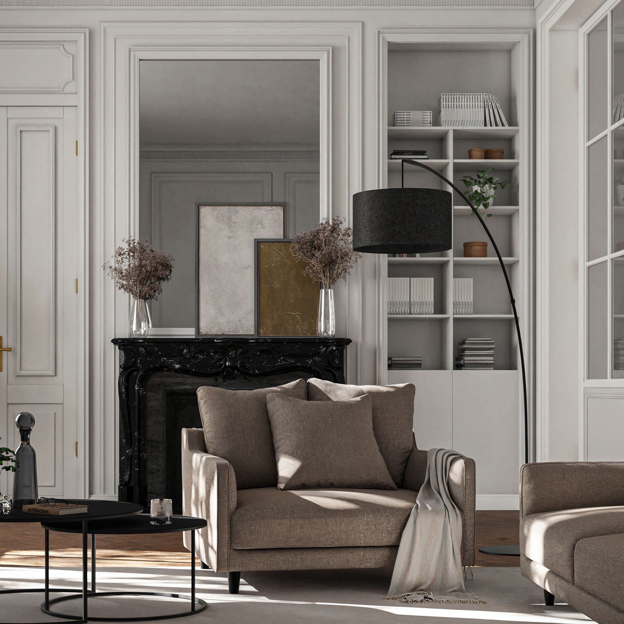 LENITA - Grand fauteuil fixe en tissu joint - beige alpilles