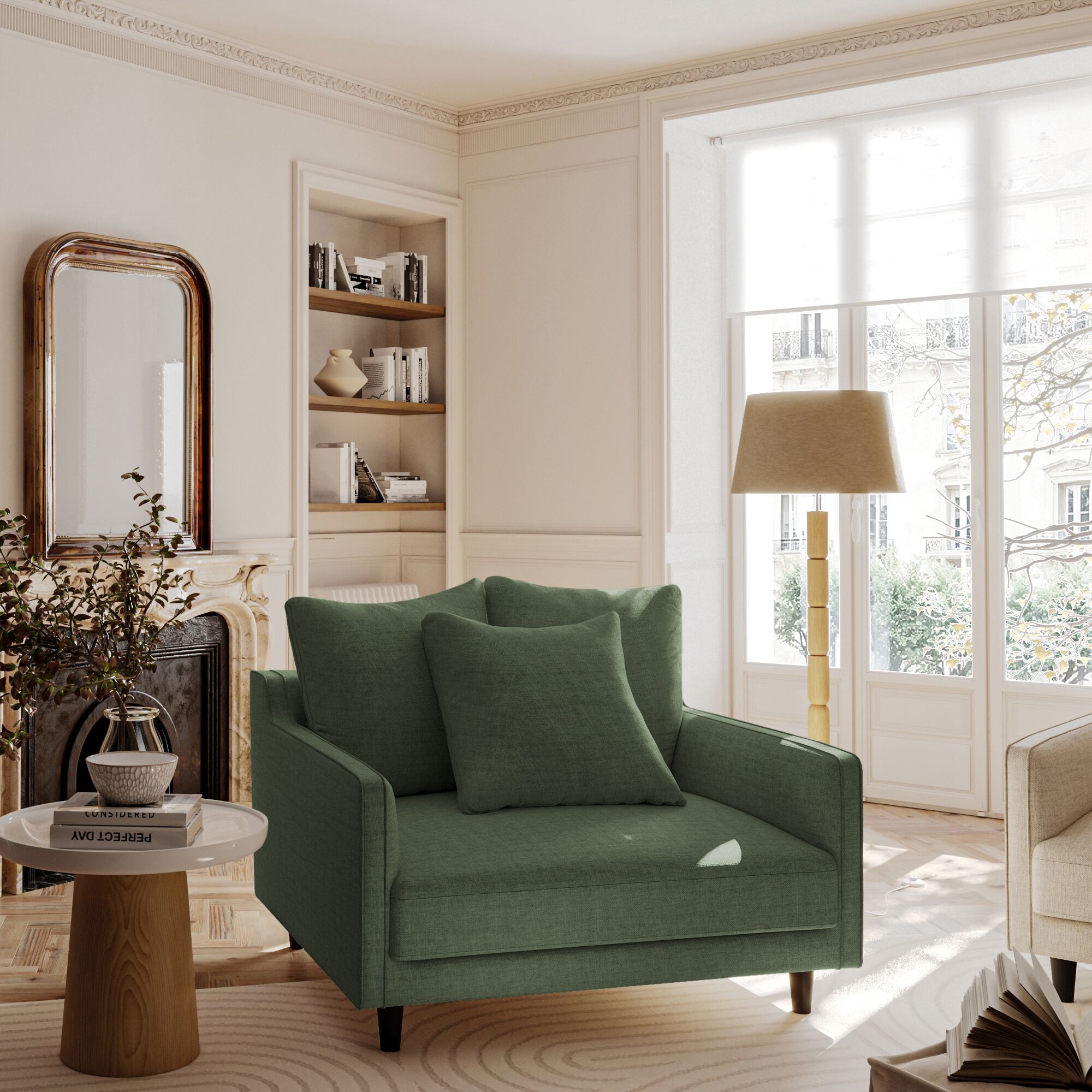 LENITA - Grand fauteuil fixe en tissu monclar - vert cèdre