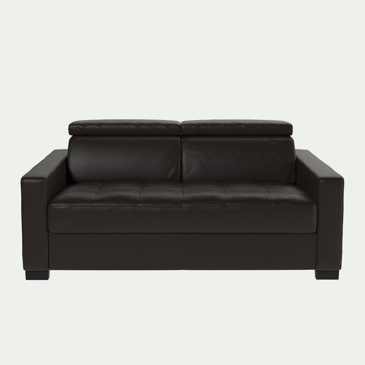 MAURO - Canapé 2 places fixe en cuir avec accoudoirs 15cm - marron