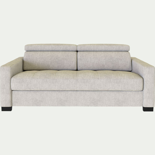 MAURO - Canapé 2 places convertible matelas Bultex en tissus monclar avec accoudoirs 15cm - beige roucas