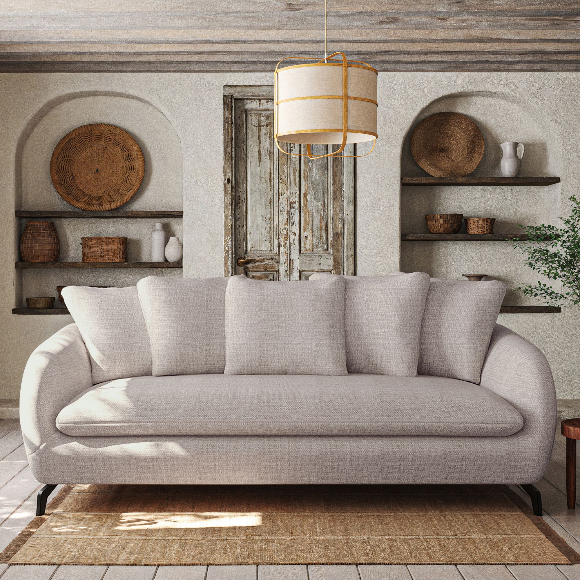 COLINE - Canapé 3 places convertible en tissu tramé - beige roucas