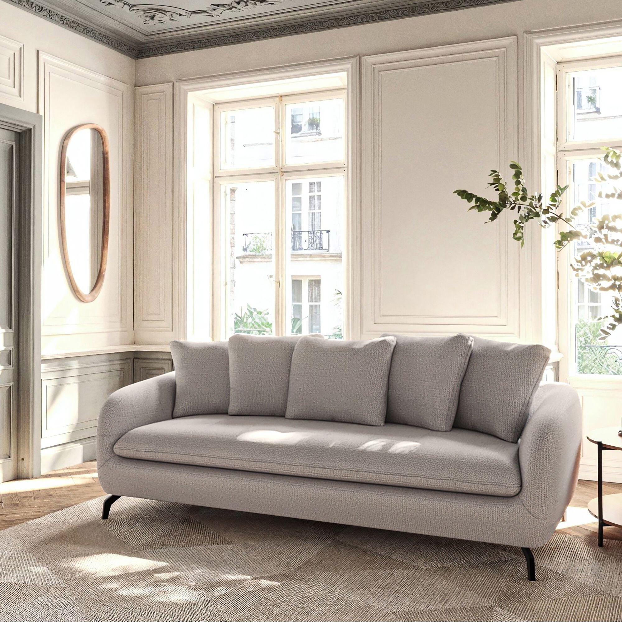 COLINE - Canapé fixe 3 places en tissu tramé - beige roucas