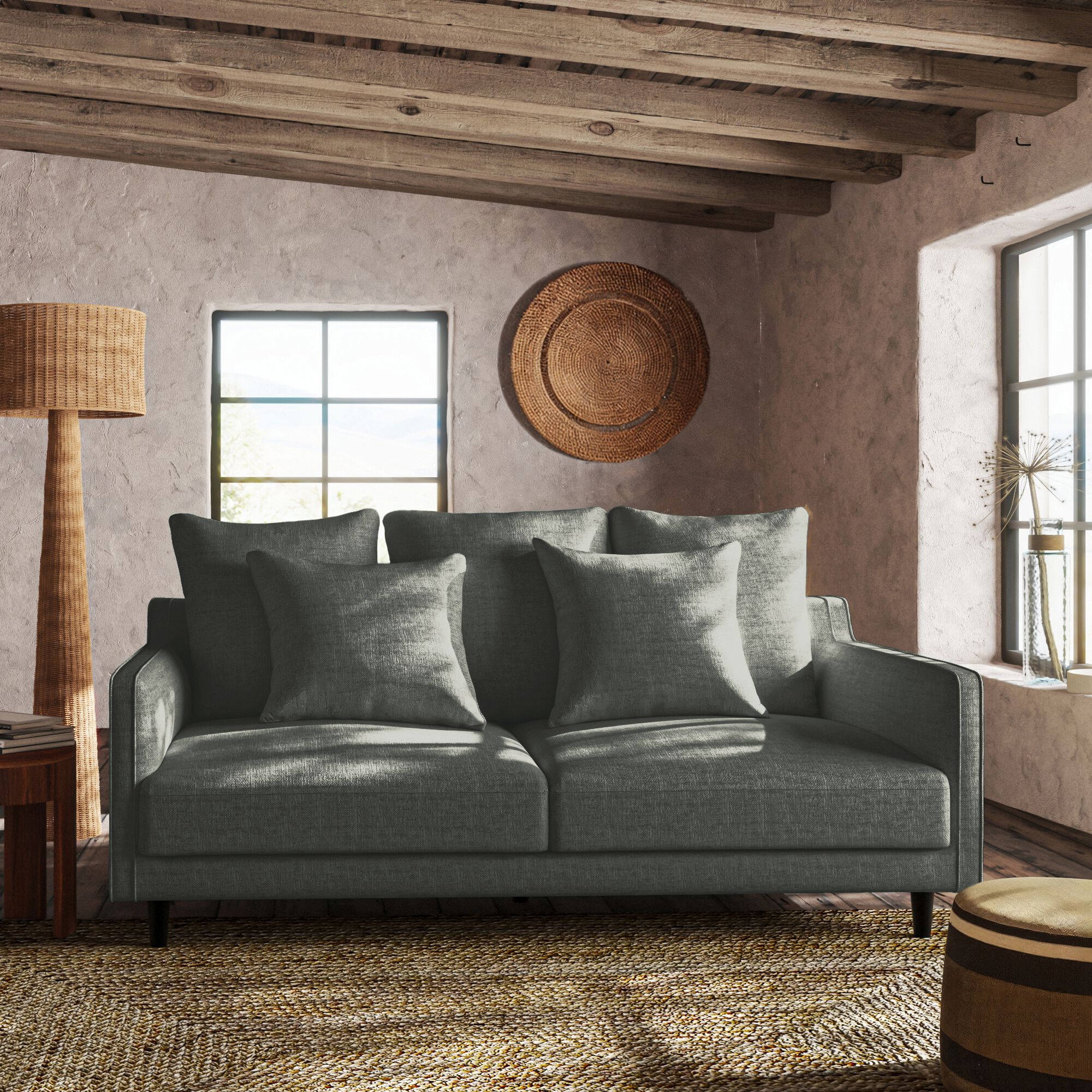 LENITA - Canapé 3 places convertible en tissu - gris restanque