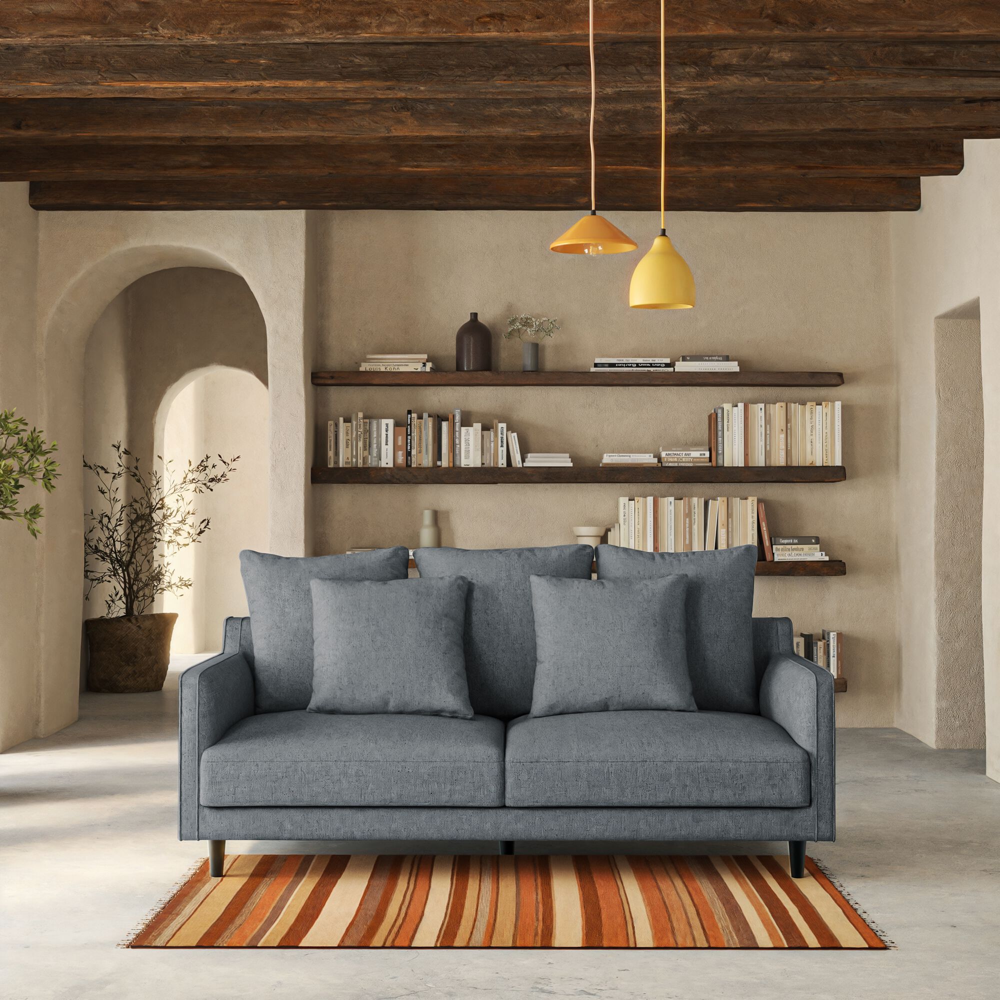LENITA - Canapé 3 places convertible tissu mixte - gris ardoise