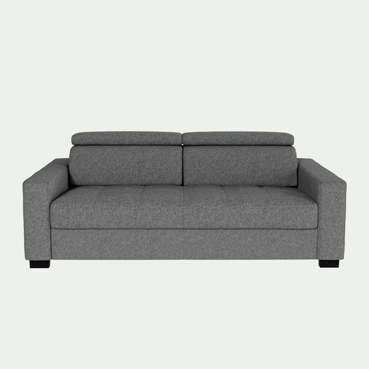 MAURO - Canapé 3 places convertible en tissu avec accoudoirs 20cm - gris