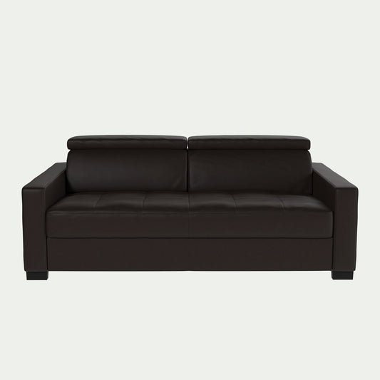 MAURO - Canapé 3 places fixe en cuir avec accoudoirs 15cm - marron