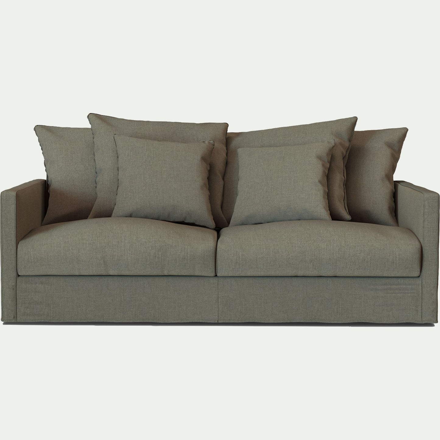 SIMONA - Canapé 3 places convertible avec matelas Bultex en lin et viscose - vert cèdre