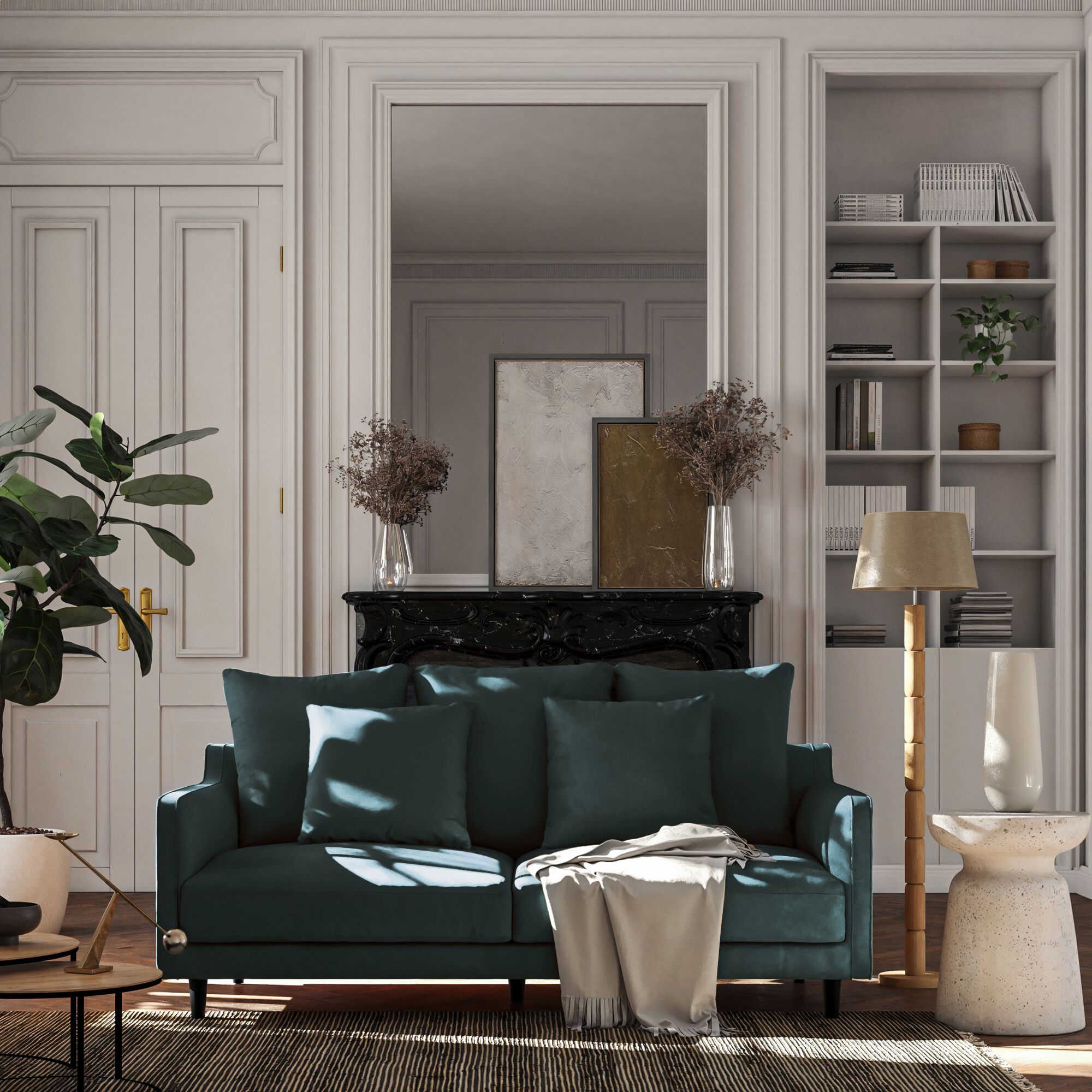 LENITA - Canapé 3 places convertible en tissu velvet - bleu foncé