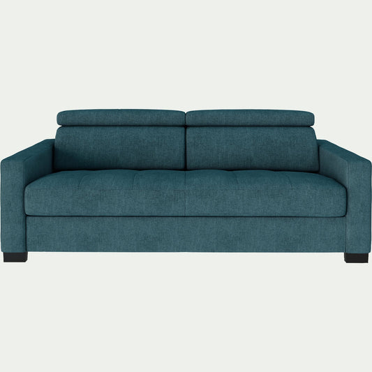 MAURO - Canapé 3 places convertible en tissu monclar avec accoudoirs 15cm - bleu niolon