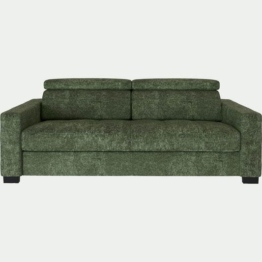 MAURO - Canapé 3 places fixe en tissu Genesis avec accoudoirs 20cm - vert cèdre