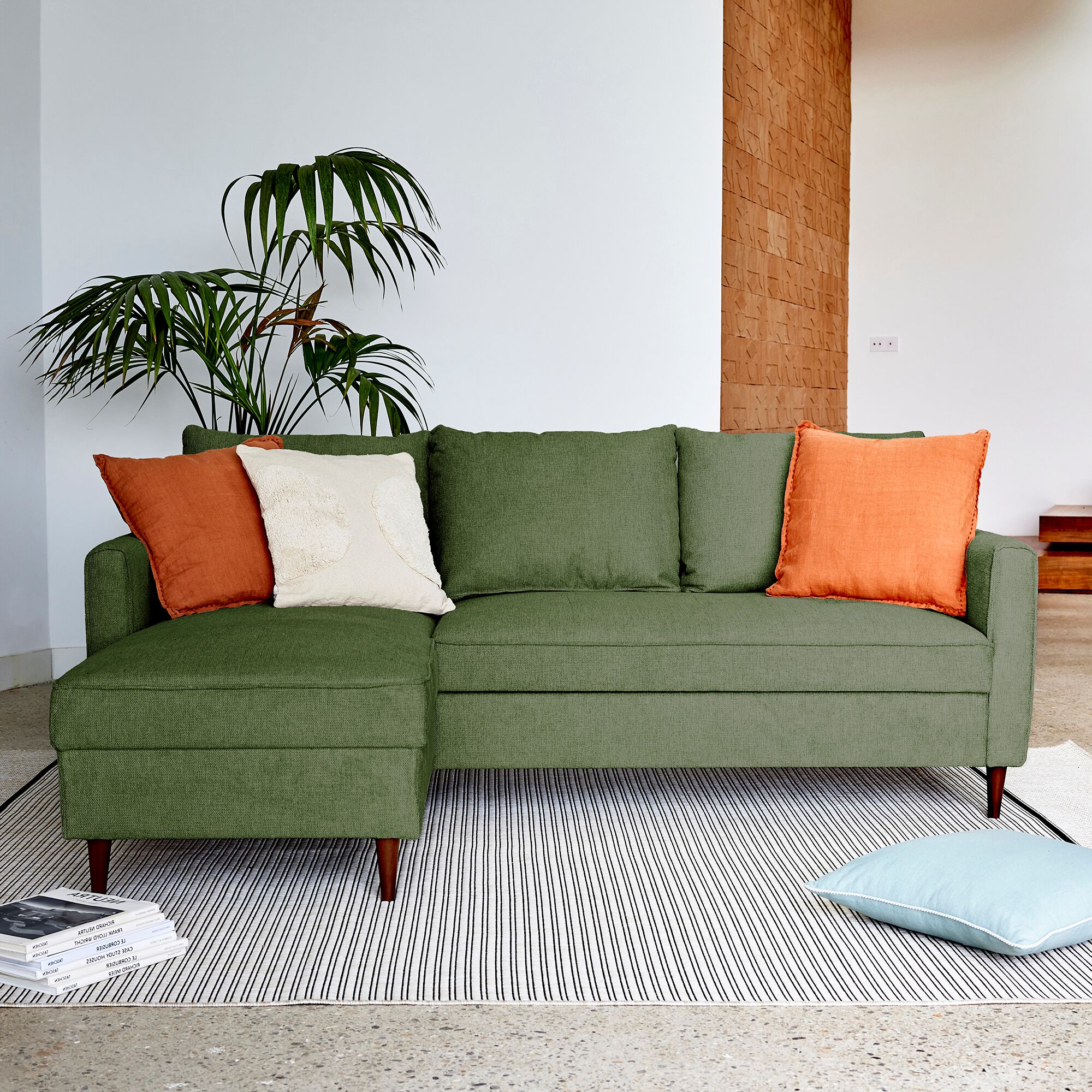 AUREL - Canapé d'angle réversible fixe en tissu Loft - vert cèdre