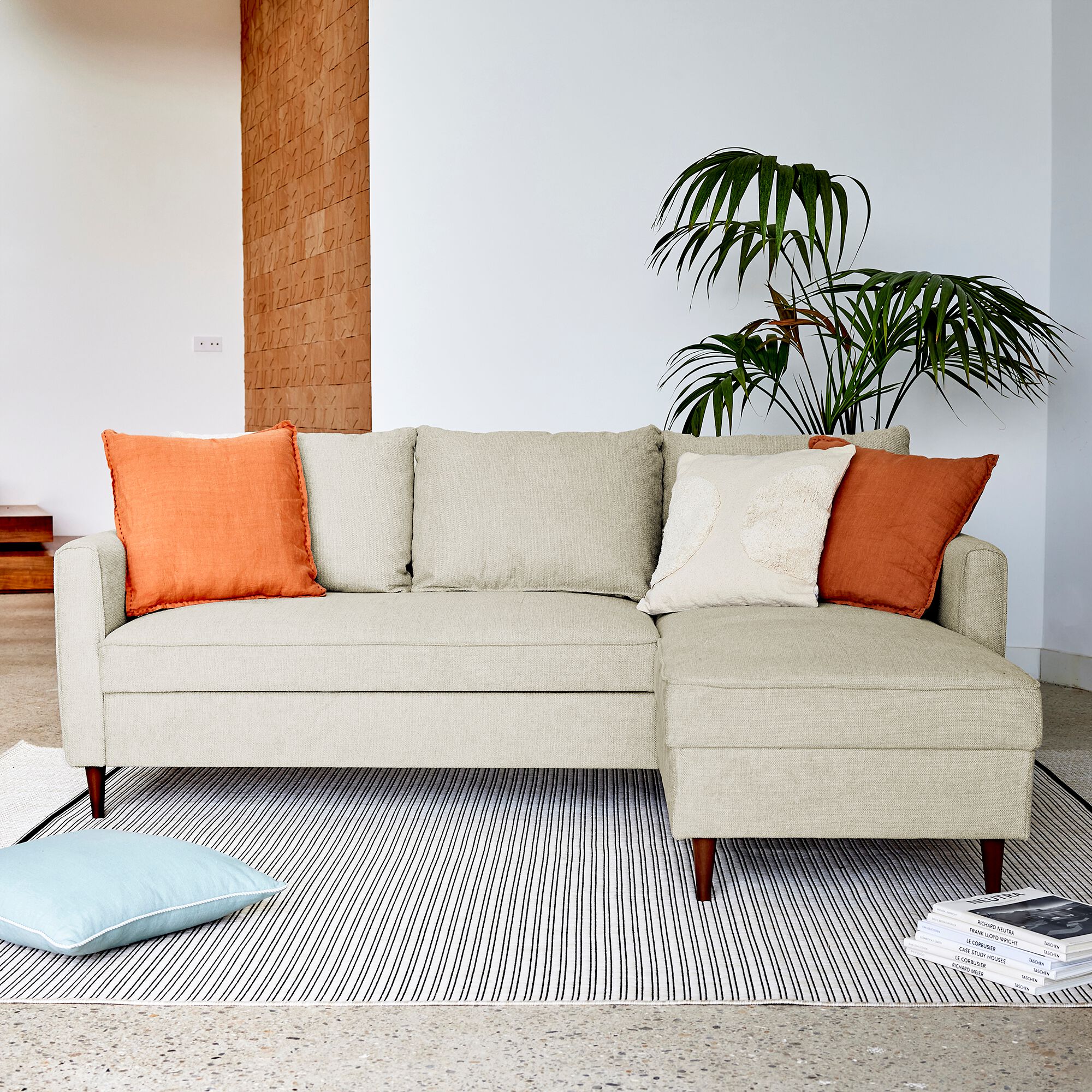 AUREL - Canapé d'angle réversible fixe en tissu Loft - beige roucas