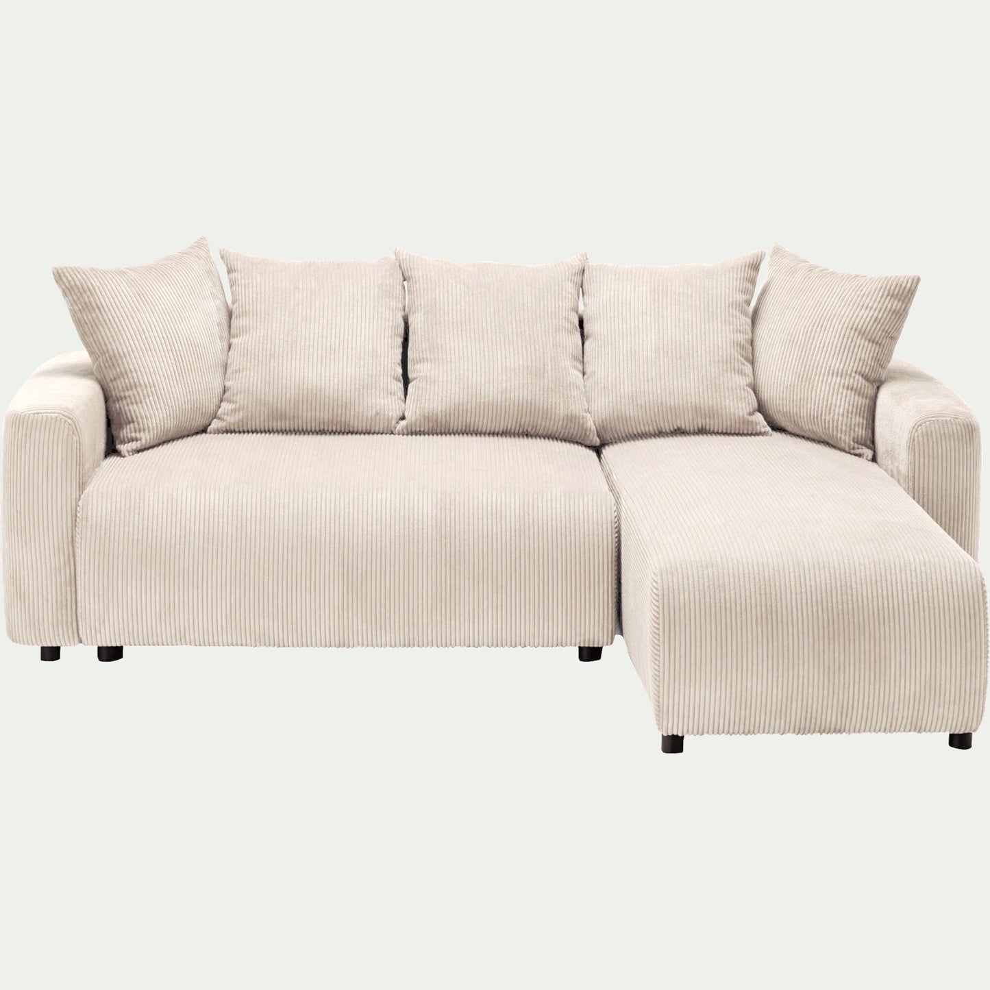 LUDI - Canapé convertible à angle réversible en velours côtelé - beige roucas