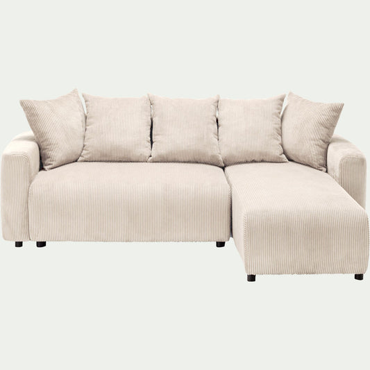 LUDI - Canapé convertible à angle réversible en velours côtelé - beige roucas