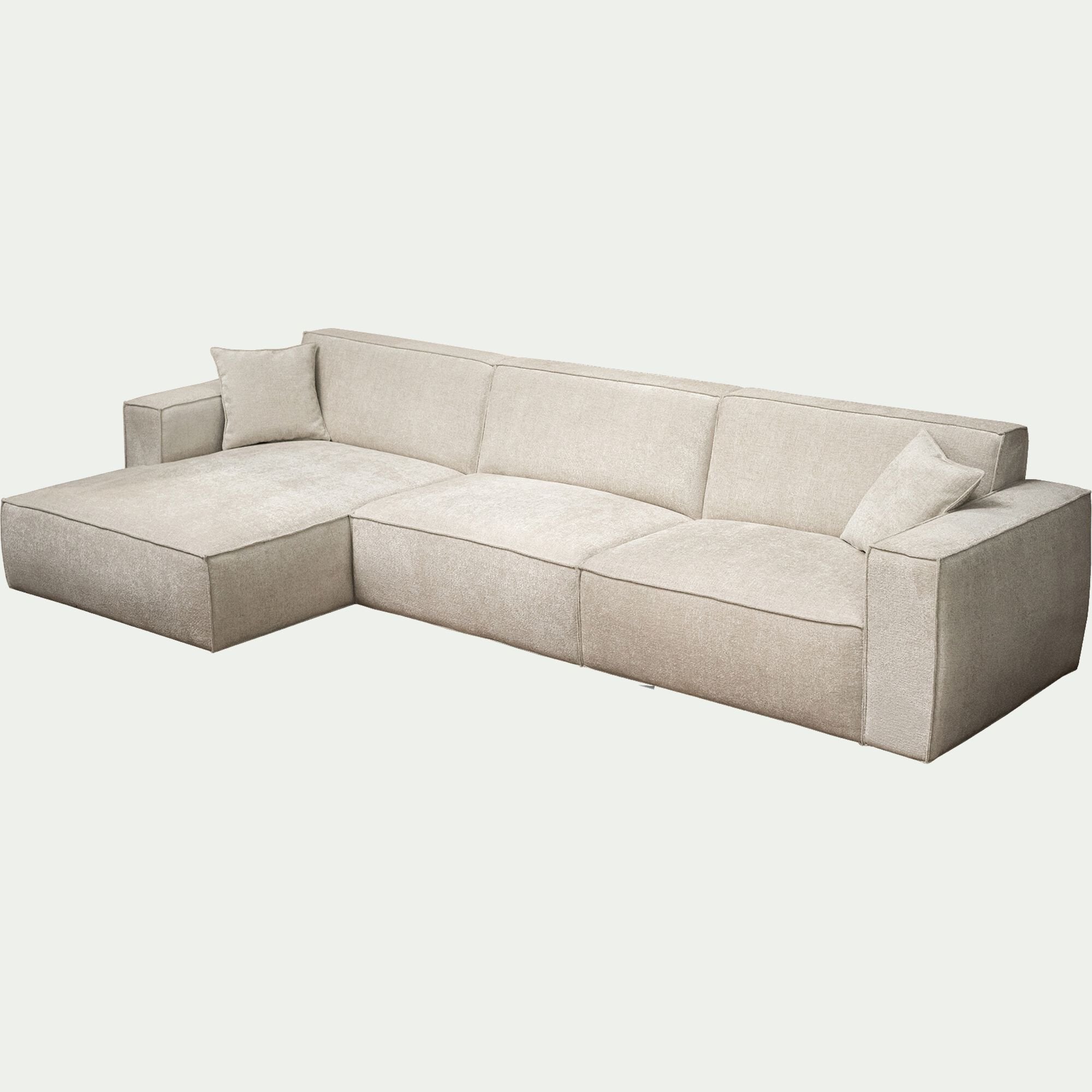 KUBO - Canapé grand angle gauche fixe en tissu tramé - beige