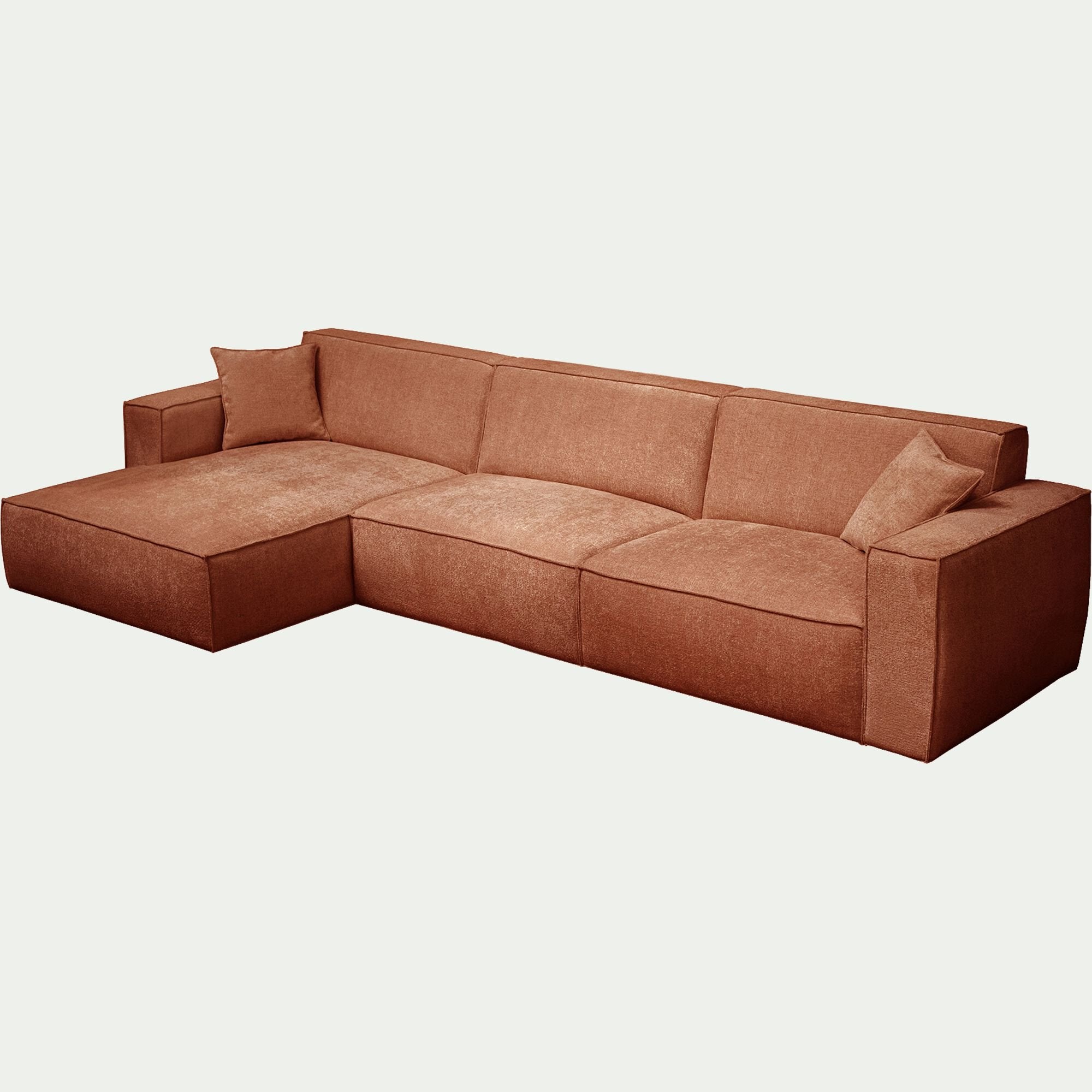 KUBO - Canapé grand angle gauche en tissu tramé - brun rustrel