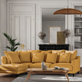 LENITA - Canapé d'angle gauche fixe en tissu monclar- jaune argan