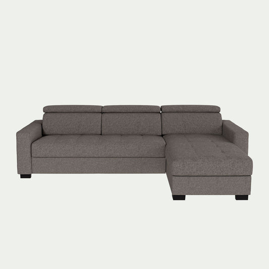 MAURO - Canapé d'angle réversible convertible matelas Bultex en tissus pop avec accoudoirs 20cm - taupe
