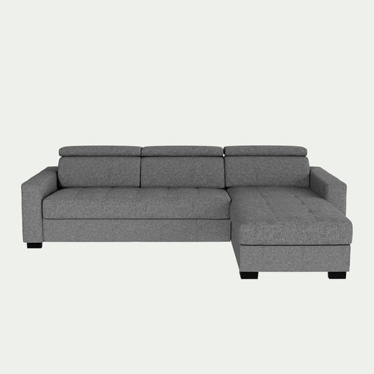 MAURO - Canapé d'angle réversible en tissu pop avec accoudoirs 20cm - gris moyen