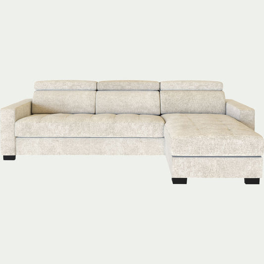 MAURO - Canapé d'angle gauche convertible en tissu genesis avec accoudoirs 20cm - blanc ventoux
