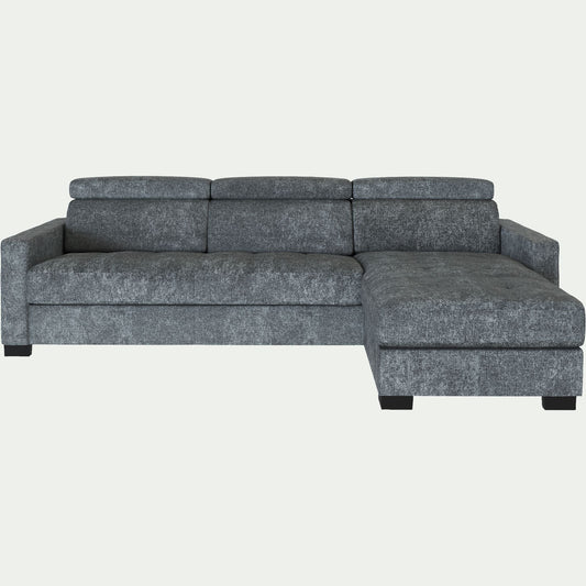 MAURO - Canapé d'angle réversible convertible en tissu genesis avec accoudoirs 15cm - gris ardoise