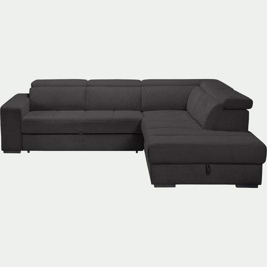 ORIGANO - Canapé d'angle droit convertible avec coffre en tissu doux - gris ardoise