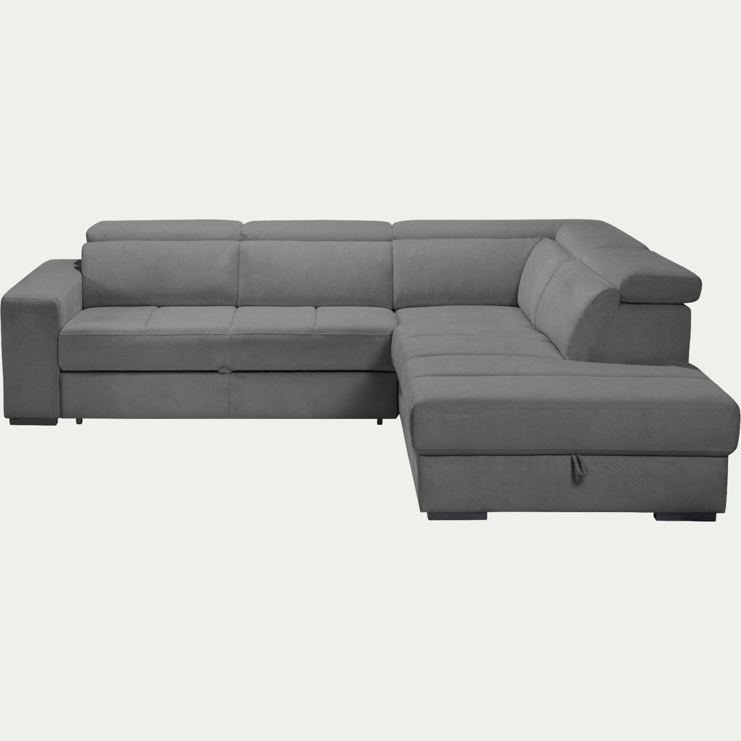ORIGANO - Canapé d'angle droit convertible avec coffre en tissu doux - gris
