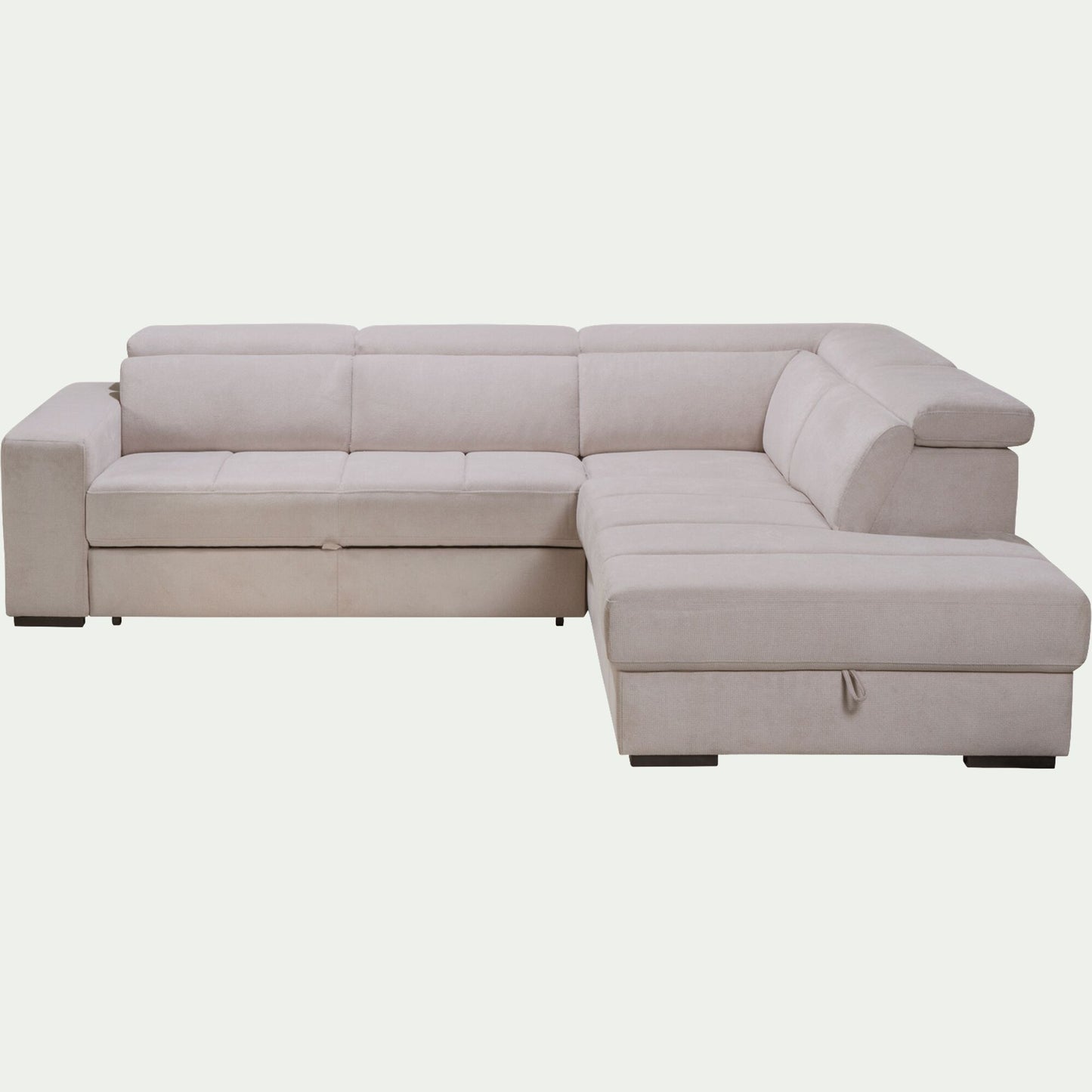 ORIGANO - Canapé d'angle droit convertible avec coffre en tissu doux - beige
