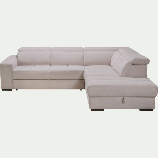ORIGANO - Canapé d'angle droit convertible avec coffre en tissu doux - beige