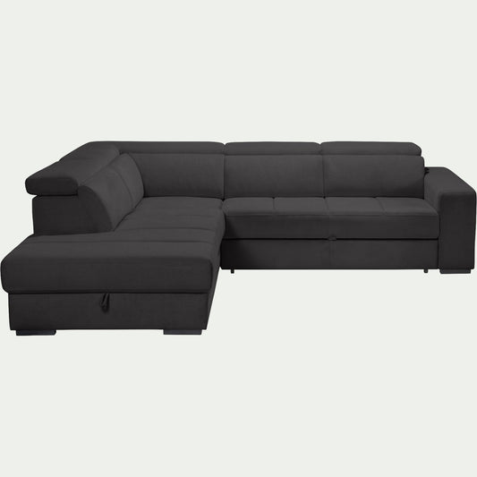 ORIGANO - Canapé d'angle gauche convertible avec coffre en tissu doux - gris ardoise