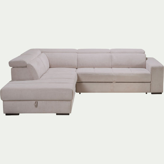 ORIGANO - Canapé d'angle gauche convertible avec coffre en tissu doux - beige