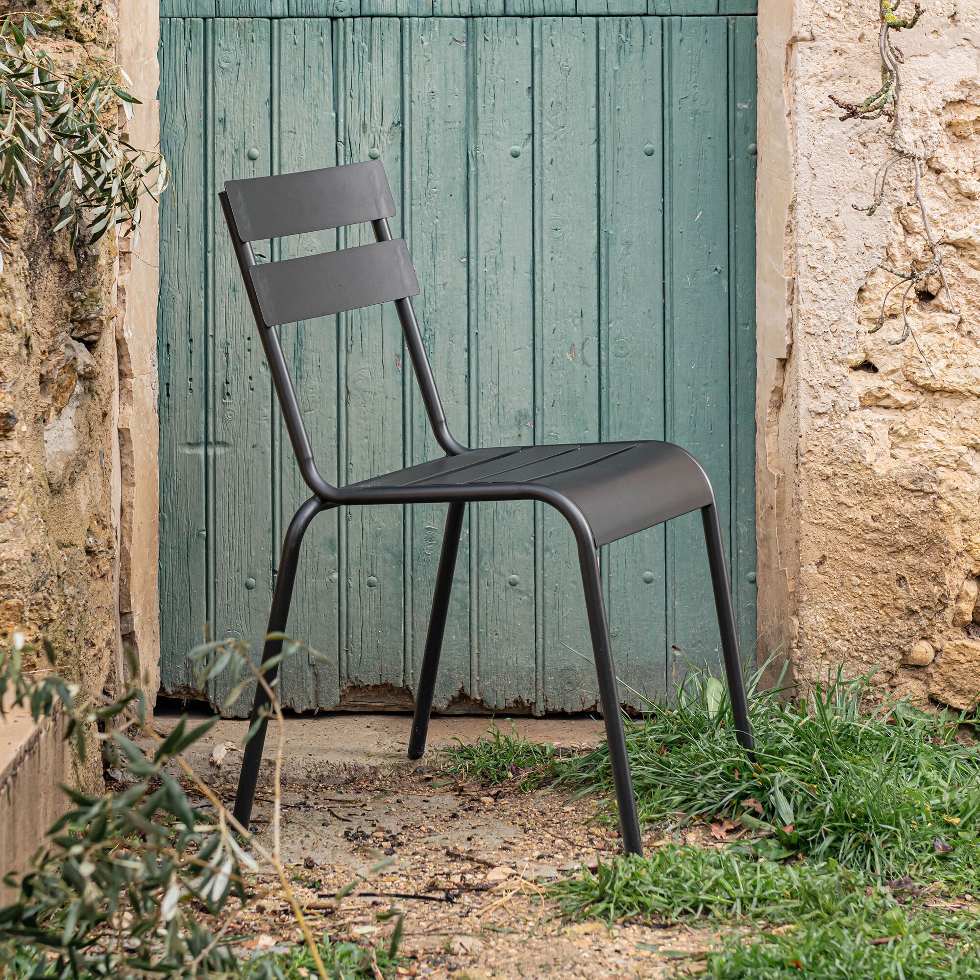 ALVA - Chaise de jardin empilable en acier - noir